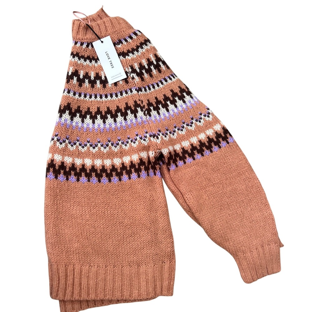 Love Tree Womens Fair Isle Knit Sweater Rust Brown Purple Mock Neck M 90049WH